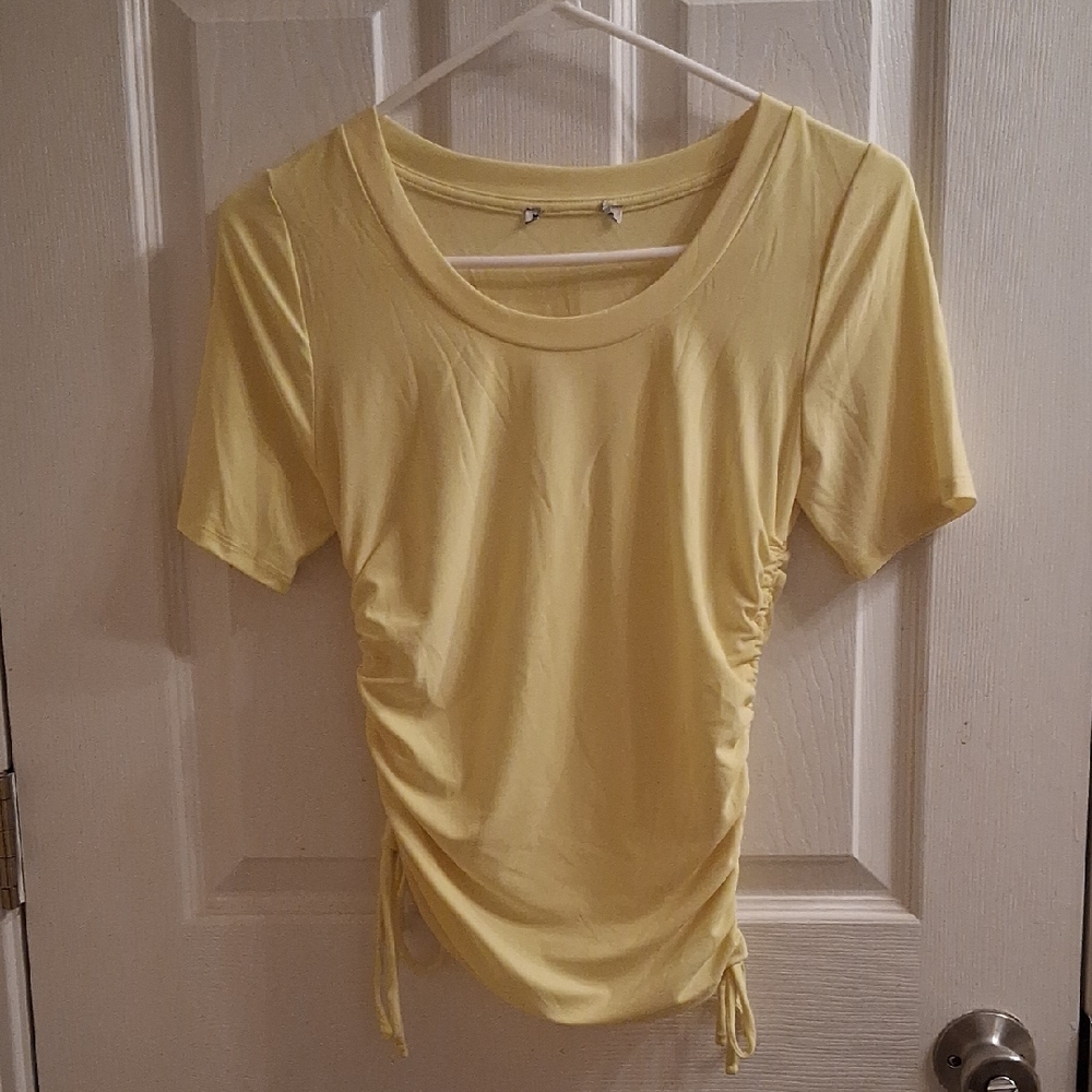 Sunny Yellow Ruched Short Sleeve Top